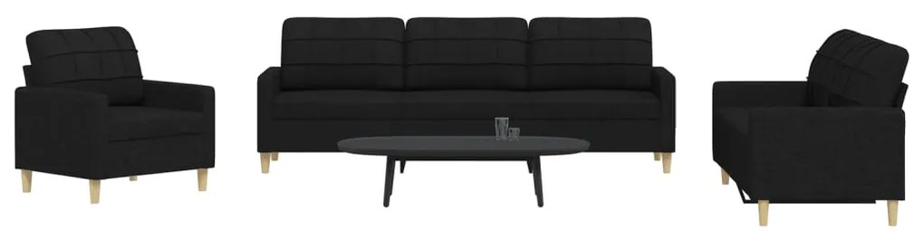 vidaXL Set de canapele, 3 piese, negru, textil