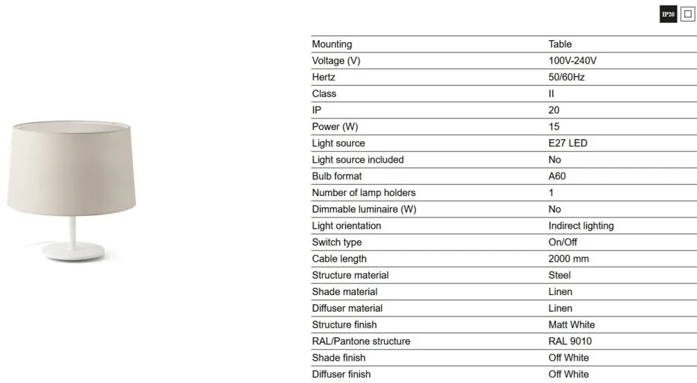 Lampa de masa abajur textil 48cm WINDSOR alb