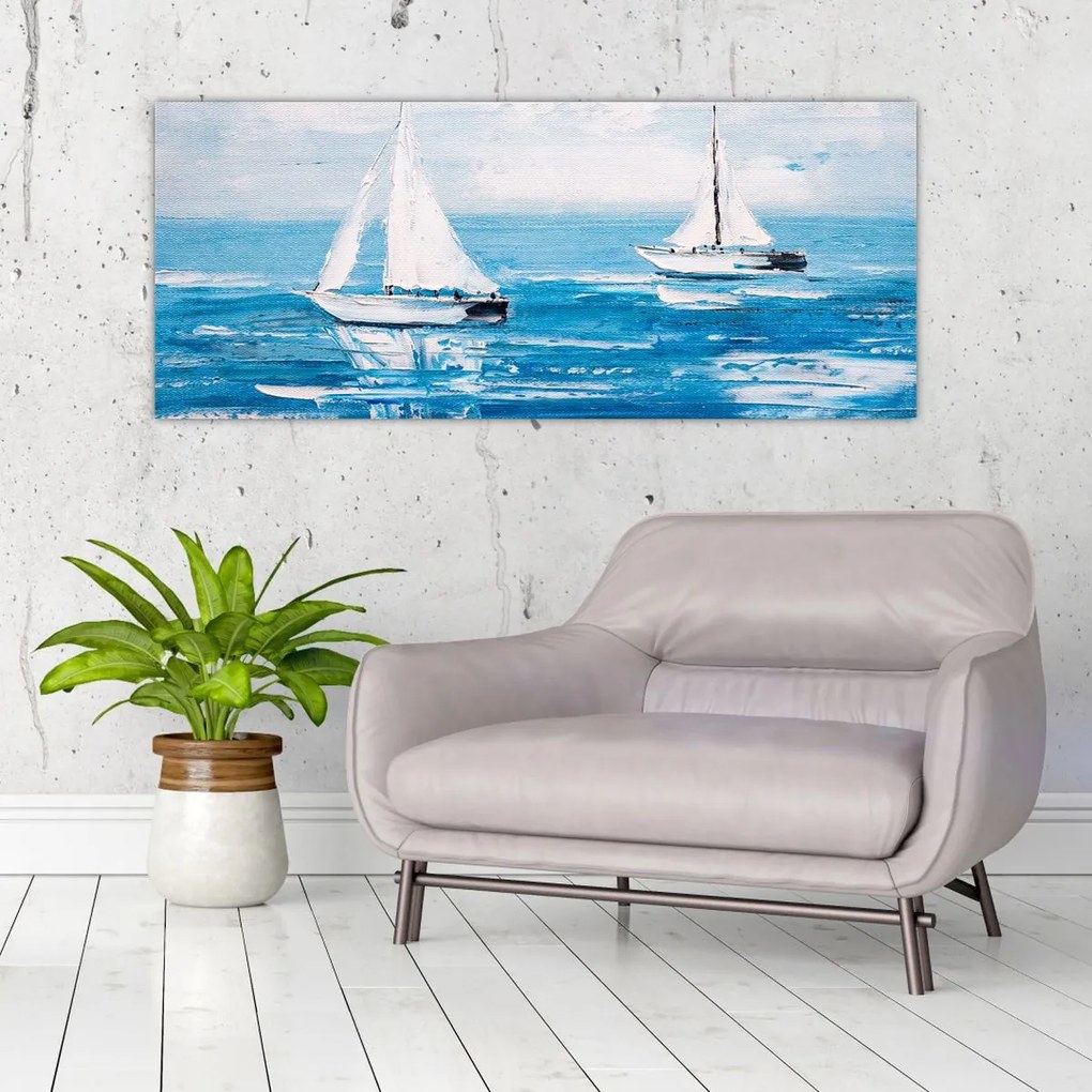 Tablou - Pictură yacht pe mare (120x50 cm)
