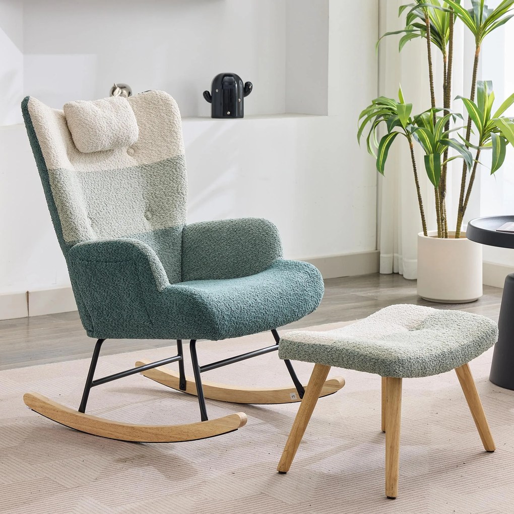Fotoliu balansoar Bouclé în stil patchwork cu dungi colorate, design ergonomic și spătar înalt, Multicolor