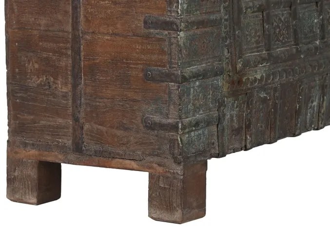 Cufar vintage, din lemn de tec, sculptat manual, Trunk