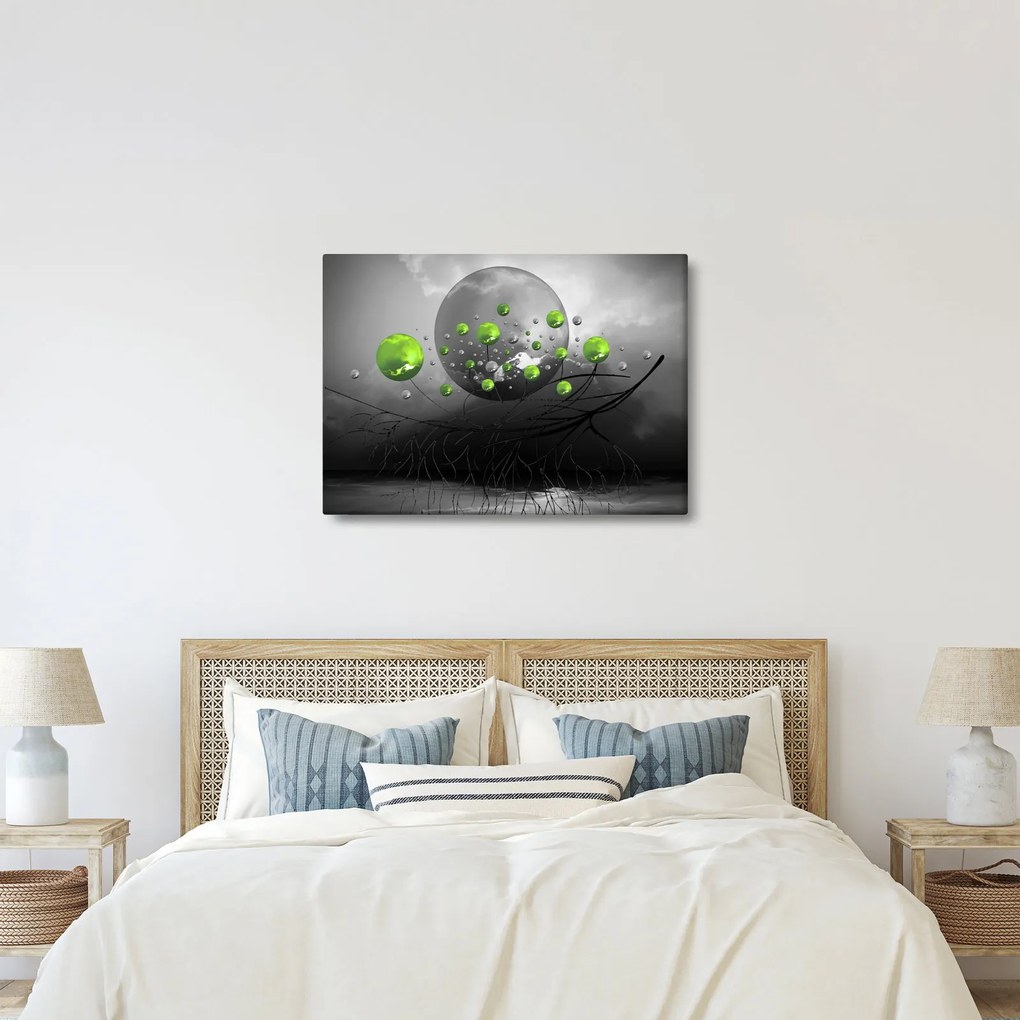 Tabloul cu bile abstracte verzi (70x50 cm)