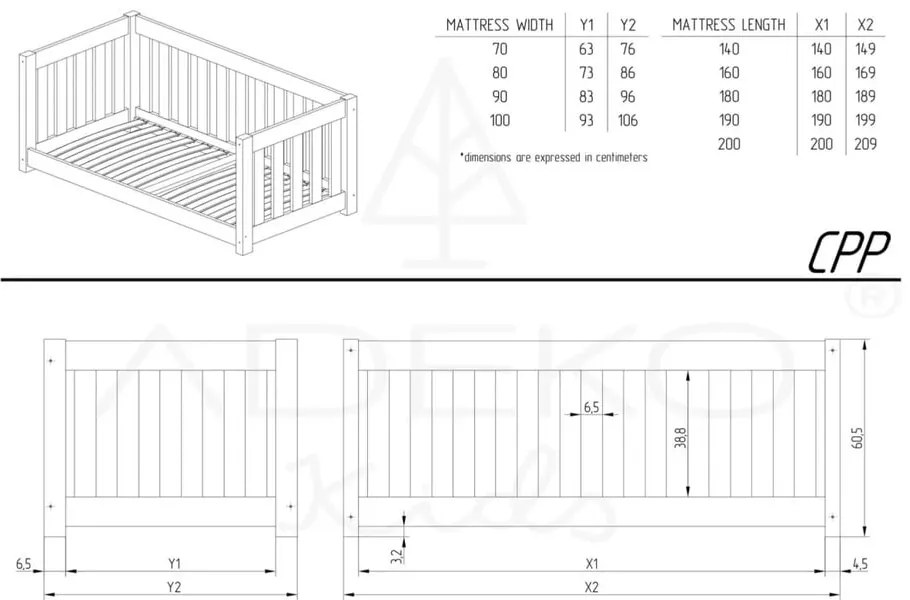 Pat pentru copii natural din lemn de pin 80x160 cm CPP – Adeko