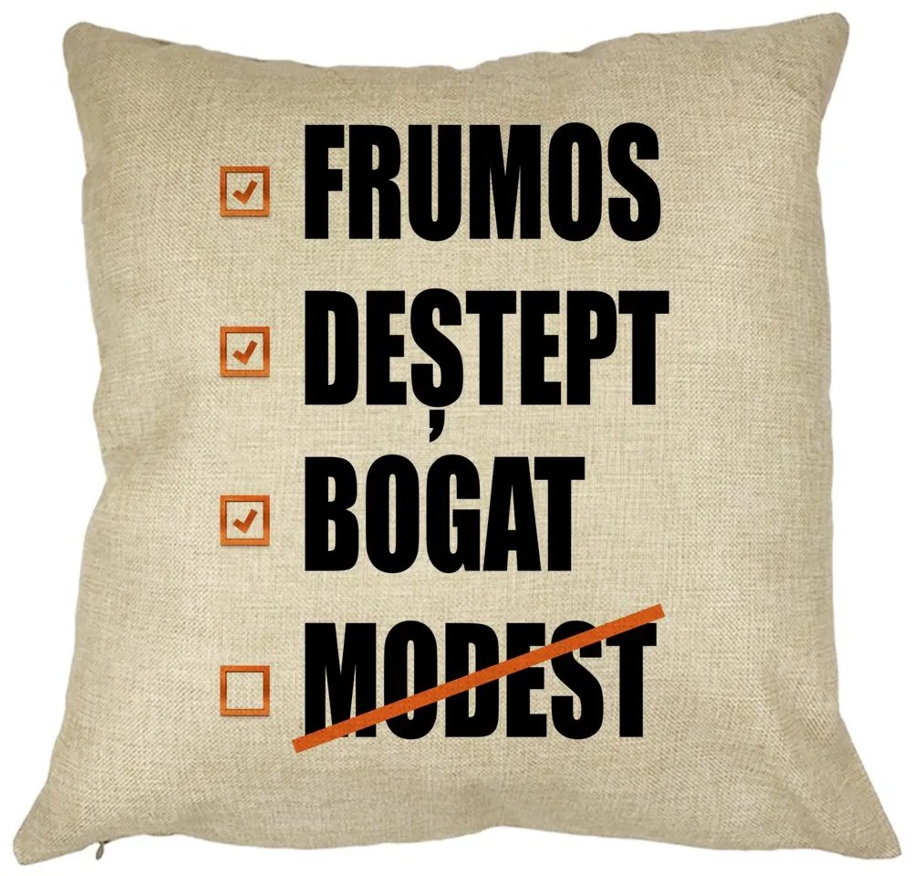 Perna Decorativa Patrata Frumos Destept Bogad Modest, 40x40 cm, Husa Detasabila, Burduf