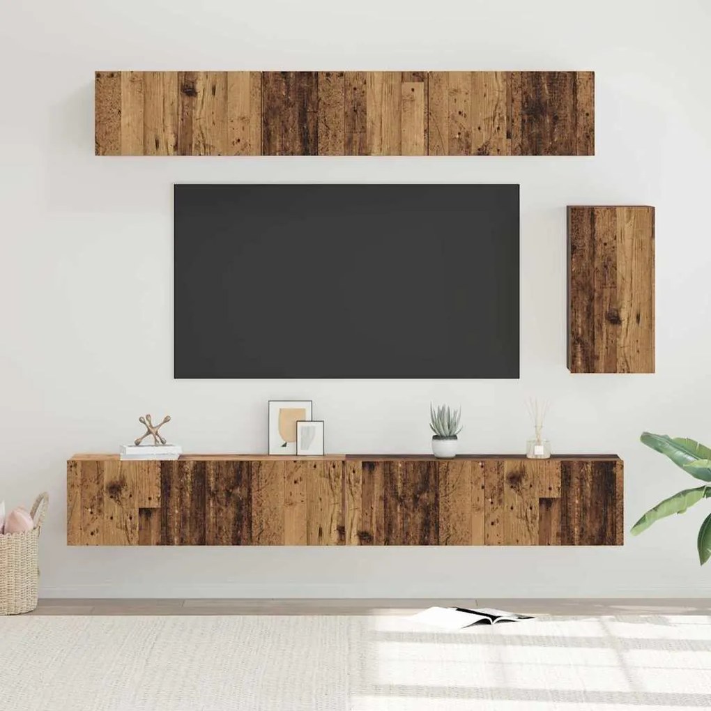 vidaXL Set comodă TV 6 pcs Lemn vechi 100 x 30 x 30 cm Lemn compozit