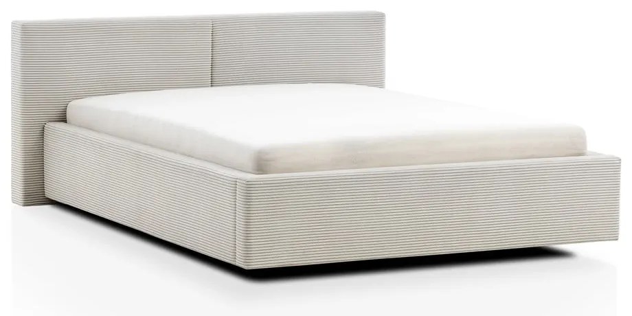 Pat matrimonial bej tapițat cu spațiu de depozitare cu somieră 160x200 cm Cube – Meise Möbel