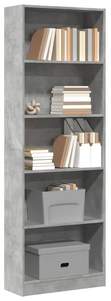 857824 vidaXL Bibliotecă, gri beton, 60x24x176 cm, lemn prelucrat