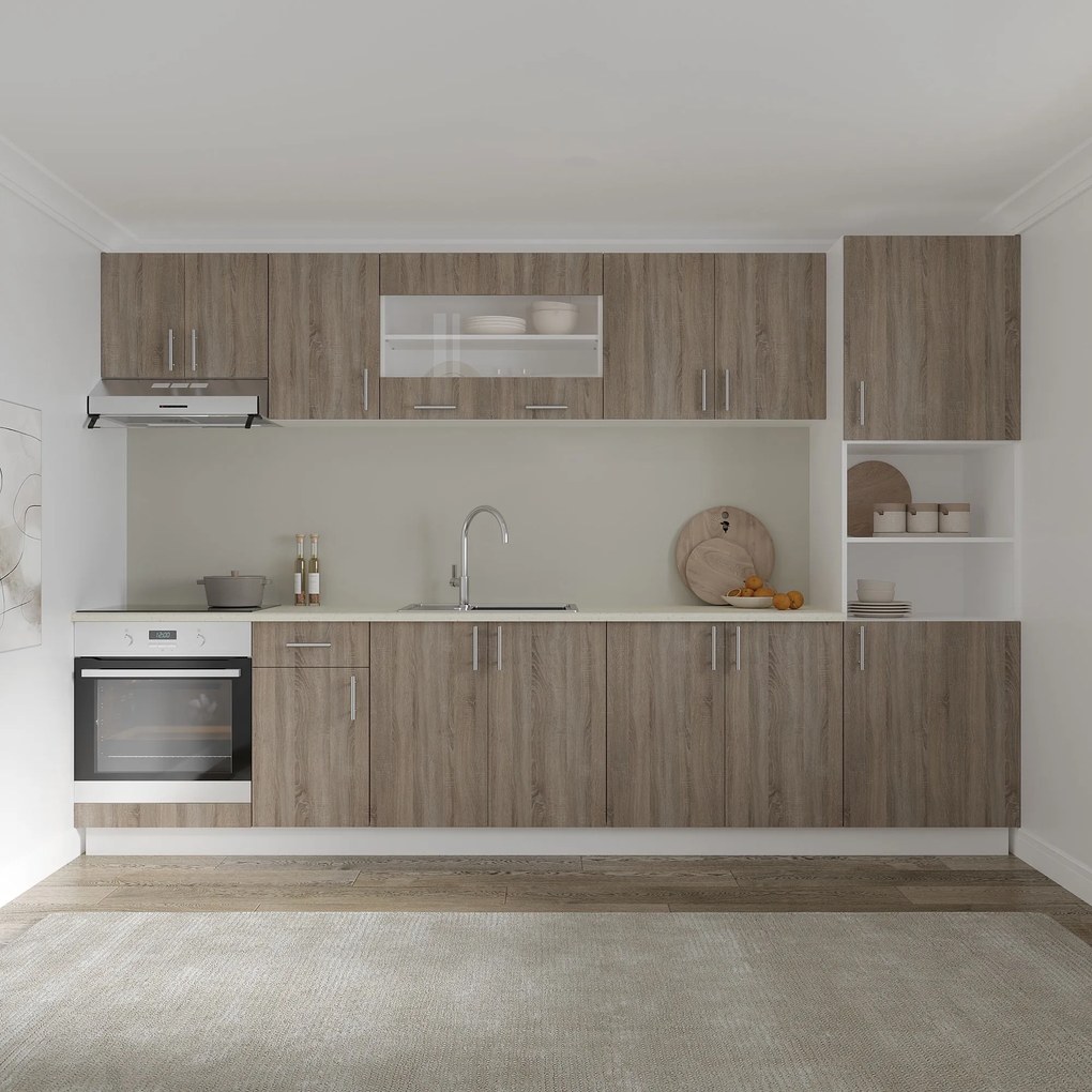 Corp Superior Karo, 2 Usi, cu sticla, Stejar Sonoma Inchis/Alb, 80 x 30 x 60 cm