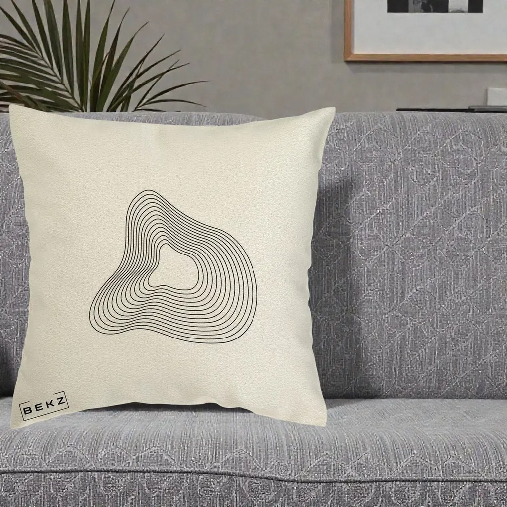 Perna Decorativa Abstract Linii Organice, 40x40 cm, Ecru, Husa Detasabila, Perna Inclusa, BEKZ®