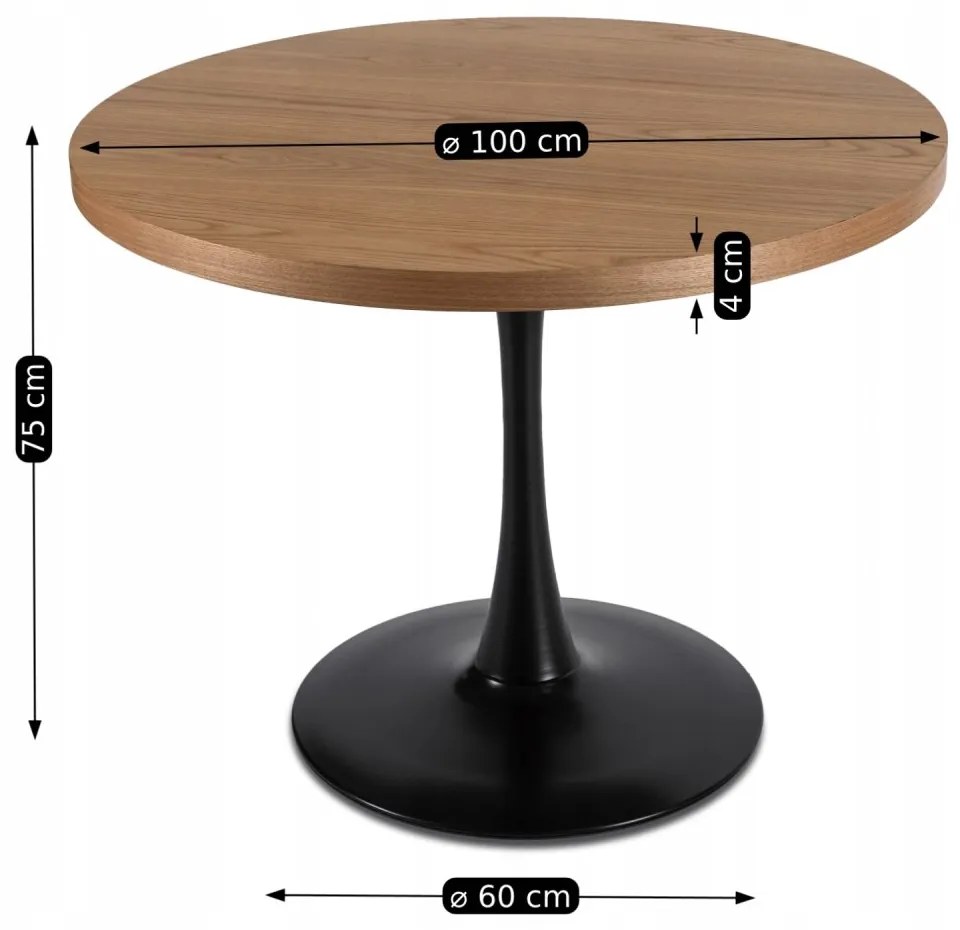 Masă rotundă LINO diametru 100 cm - diferite variante de culoare nuc - negru