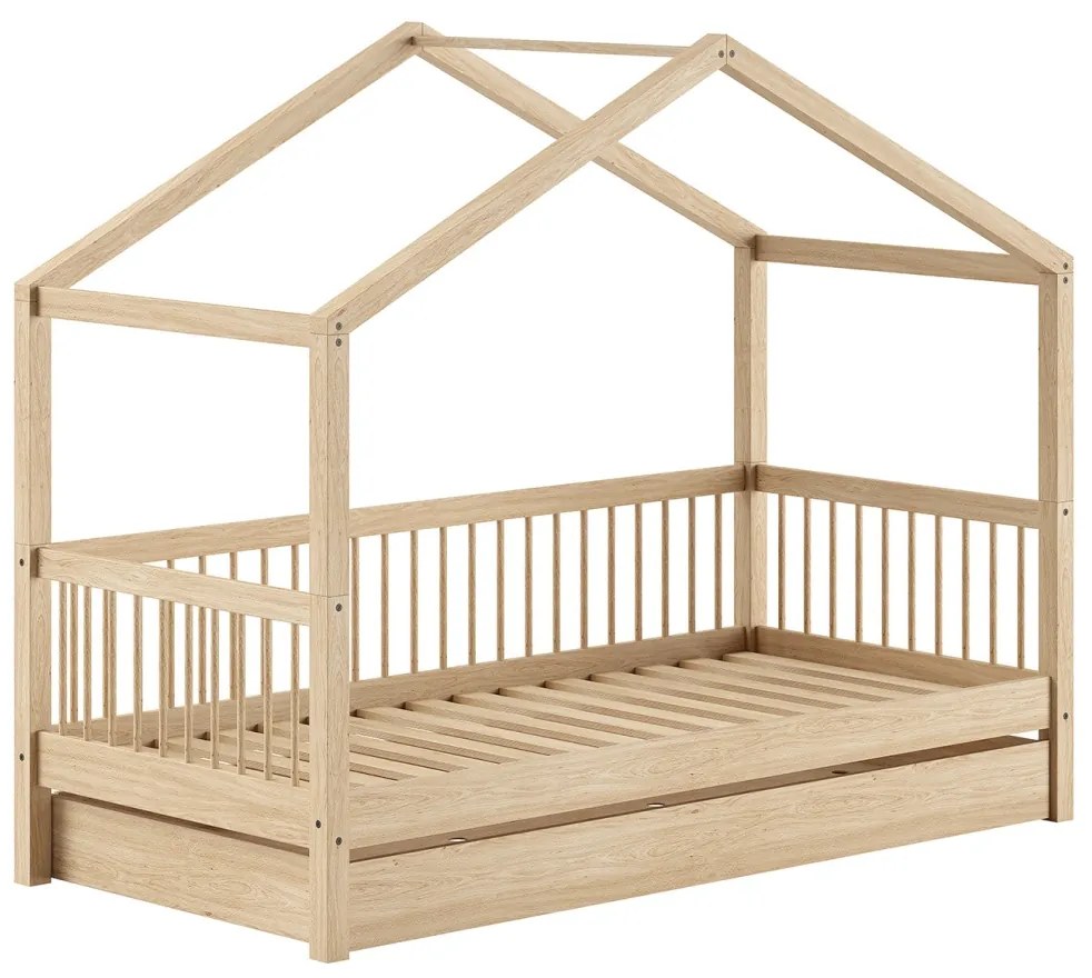 Pat Casă Forrest Beech 90x200 cm, pentru Camera Copii, din Lemn de Fag, cu Sertar – Vipack