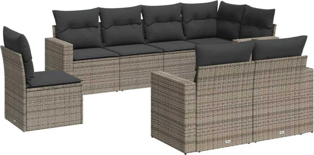 vidaXL Set canapele de grădină cu perne, 8 piese, gri, poliratan