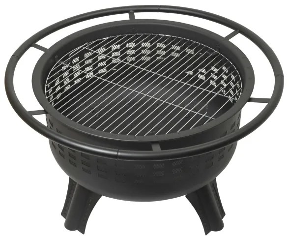 Vatră portabilă pe lemn cu grătar neagră