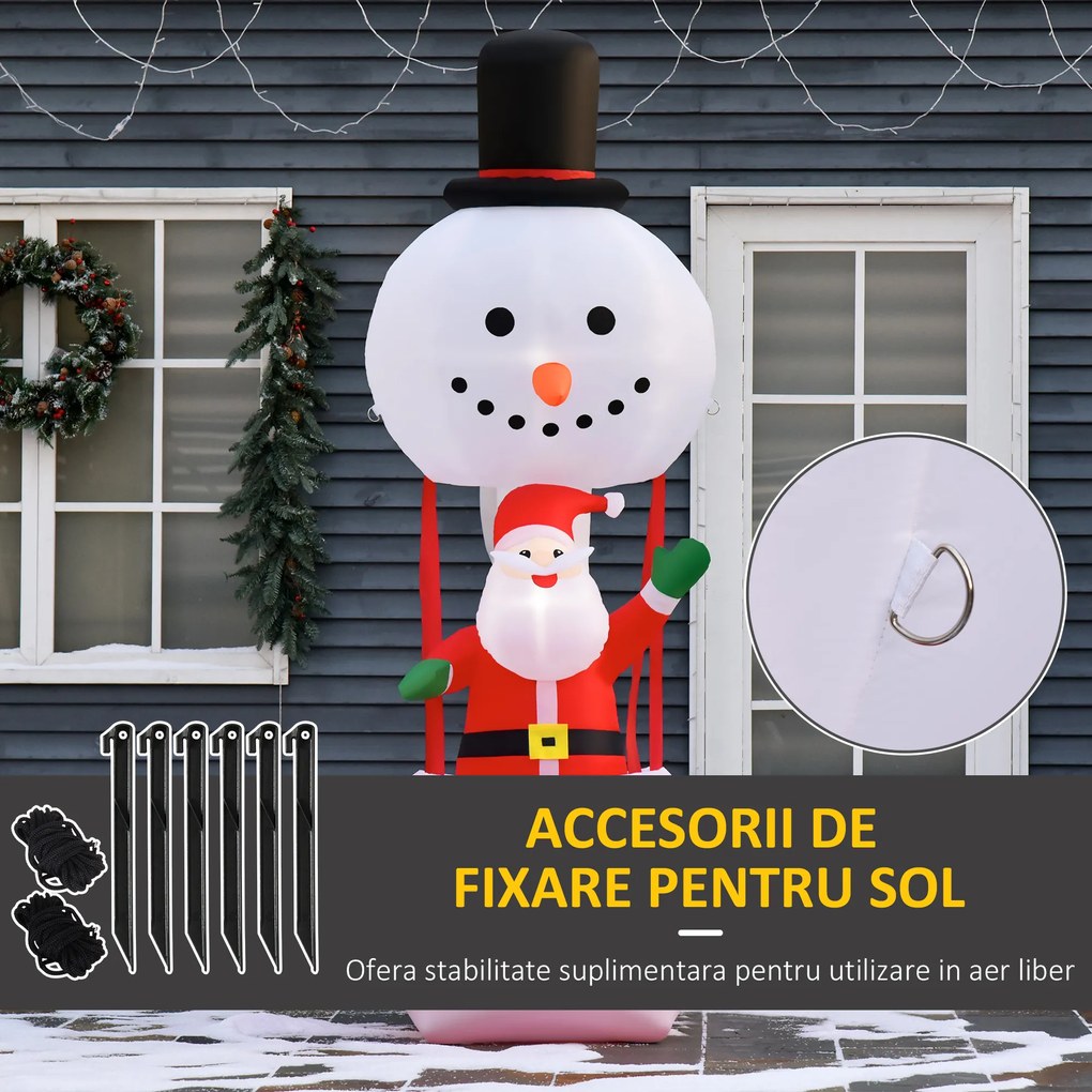 HOMCOM Mos Craciun Gonflabil pe Balon cu Lumini LED Integrate, Decoratiune de Craciun pentru Exterior | AOSOM RO