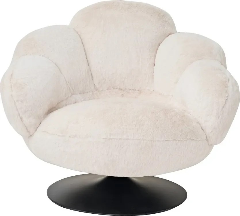 RESIGILAT- Fotoliu de relaxare rotativ 360° tip Lounge, tapițerie Mink Cashmere, bază metalică neagră Ø60 cm, Beige, 96x93x78 cm