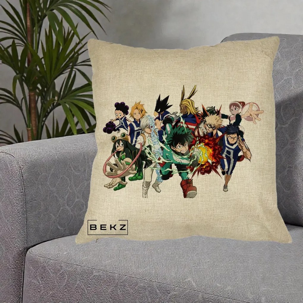 Perna Personalizata My Hero Academia Clasa 1-A Complet, 40x40 cm, Crem, Husa Detasabila, Perna Inclusa, BEKZ®