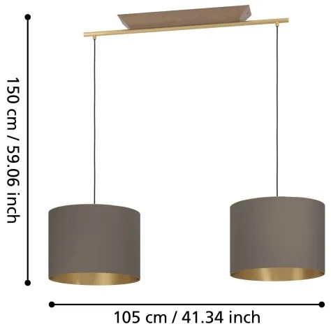 Lustră pe cablu Eglo 390336 SANTANDRIA 2xE27/40W/230V maro/auriu
