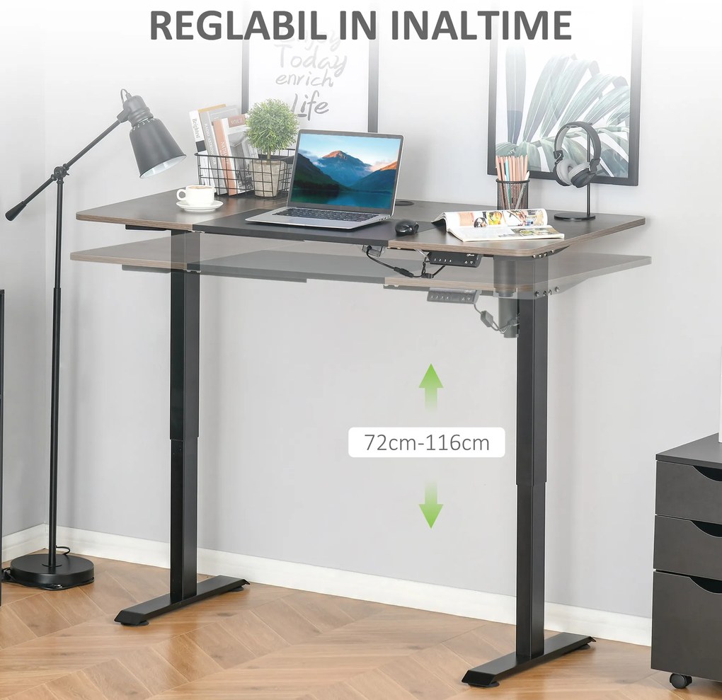 Vinsetto Birou Electric Reglabil pe 4 Înălțimi, Cadrul Negru cu Blat Teak, 140x70 cm, pentru Birou Acasă | Aosom Romania