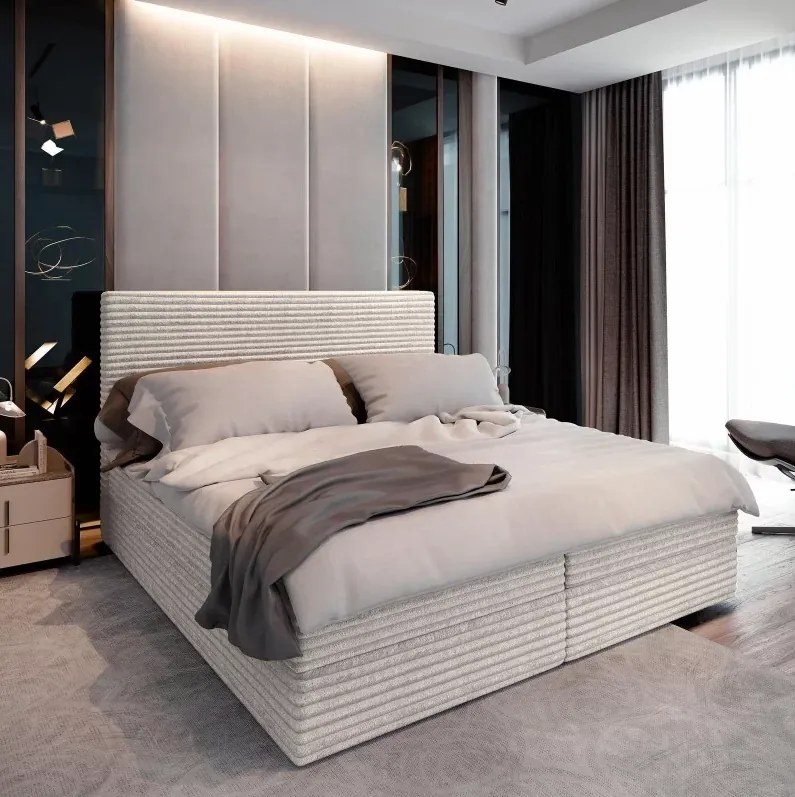 OFERTA Pat tapițat boxspring ISPIRA 140x200 cm crem II. calitate Saltele: Saltea cu arcuri Bonell