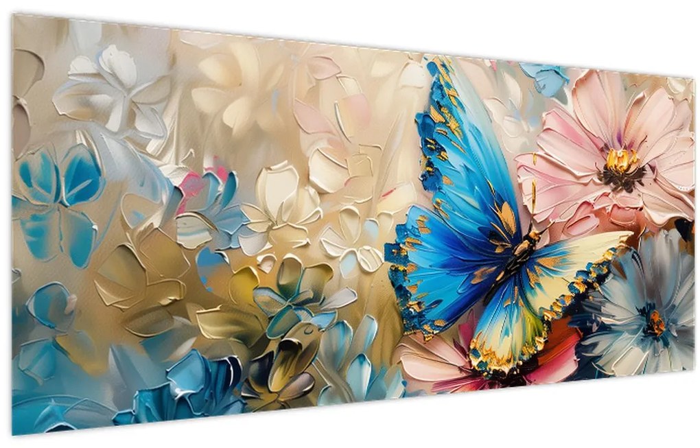 Tablou - Pictura de flori și fluturi (120x50 cm)