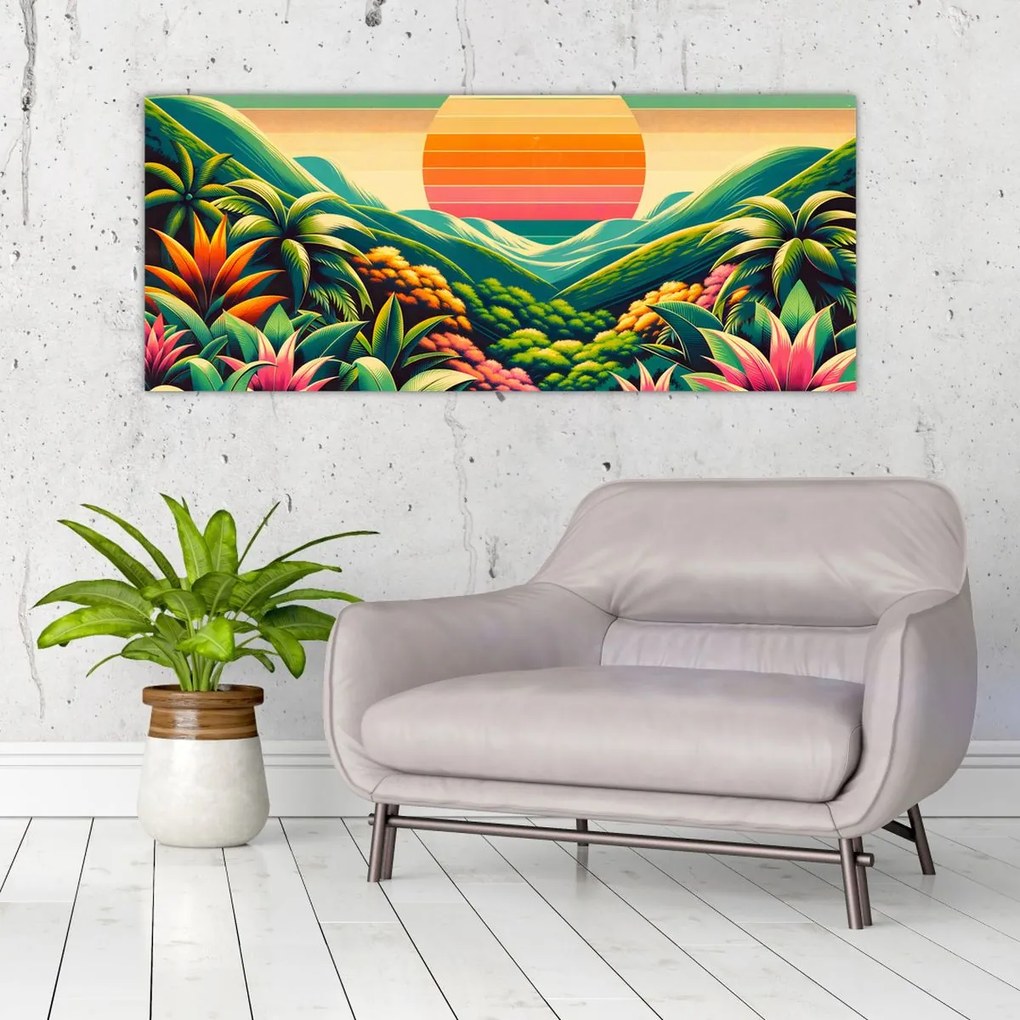 Tablou - Apus de soare multicolor (120x50 cm)