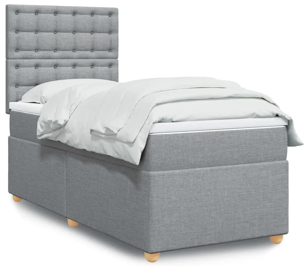 vidaXL Pat box spring cu saltea, gri deschis, 100x200 cm, textil