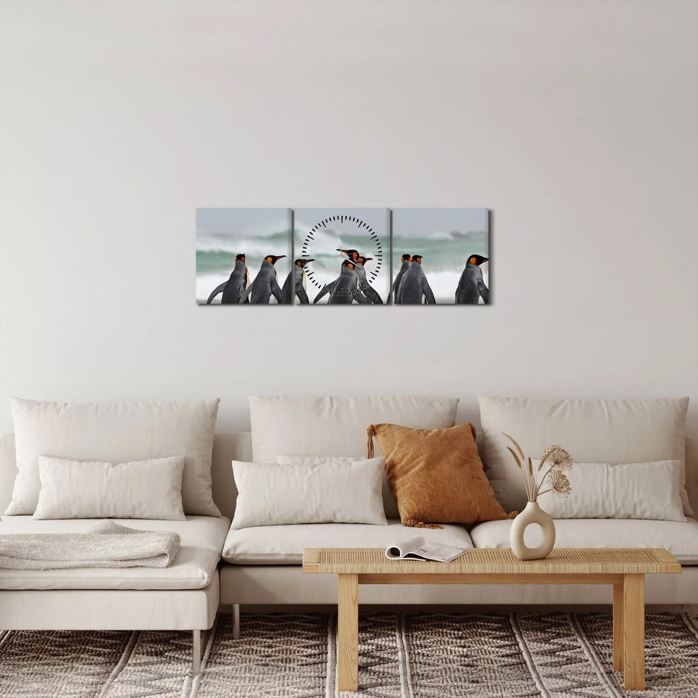Tablou pinguini în ocean (cu ceas) (90x30 cm)