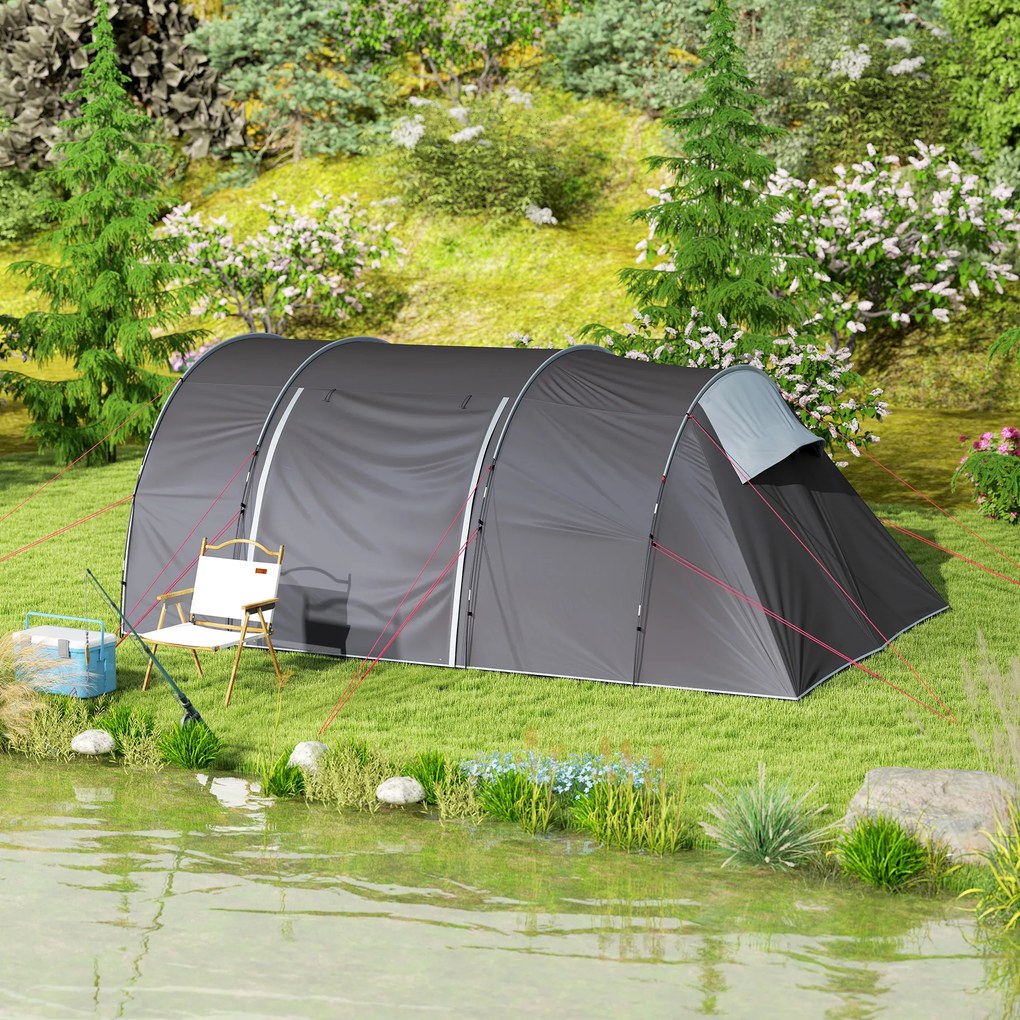 Outsunny Cort de camping cu terasă pentru 4 până la 6 persoane ușor ventilat impermeabil 5 000 mm montare ușoară sac de transport gri | Aosom Romania