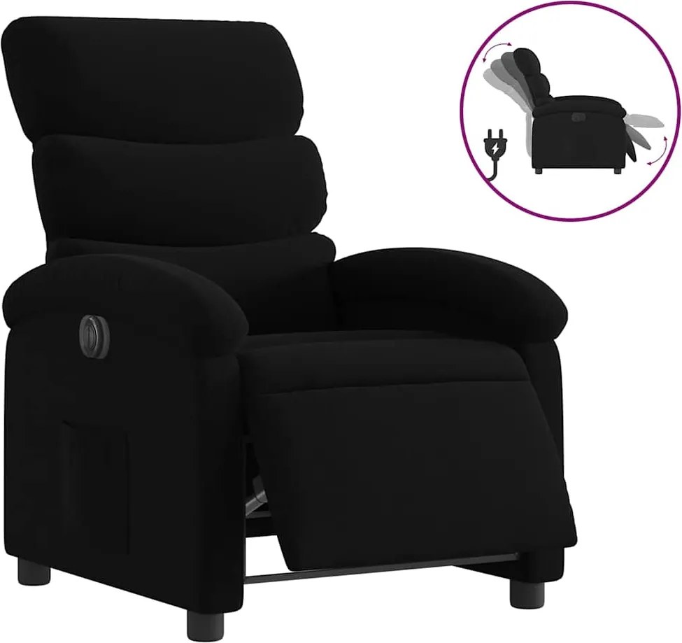 vidaXL Fotoliu rabatabil electric, negru, material textil