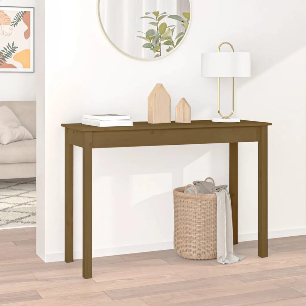 814242 vidaXL Masă consolă, maro miere, 110x40x75 cm, lemn masiv de pin