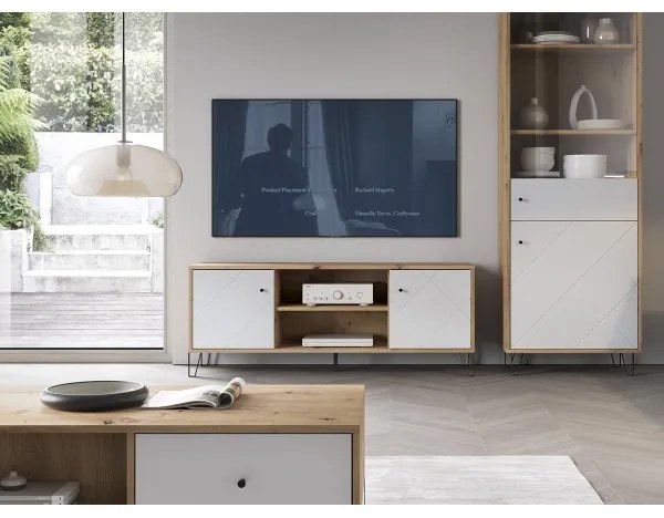 Comodă TV SULA, stejar artisan/alb