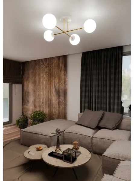 Lustră pe tijă MAGNUM 4xE14/10W/230V alb/auriu