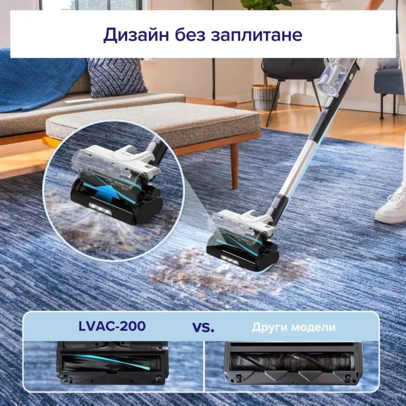 La mâna a doua: Aspirator vertical Levoit LVAC-200, 180W, Autonomie 50 min, Filtrare in 5 trepte, LED, Turbo, Alb/negru