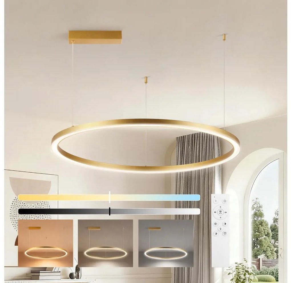 Brilagi - Lustră LED dimabilă PORTOFINO pe cablu, LED/60W/230V, Ø 80 cm, auriu, cu telecomandă