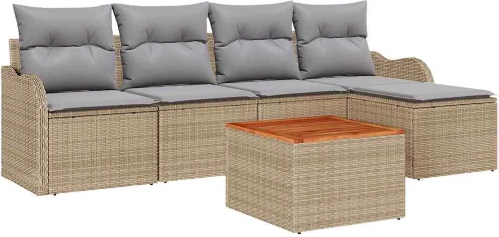 vidaXL Set de canapele pentru grădină cu pernă 6 pcs Bej poliratan