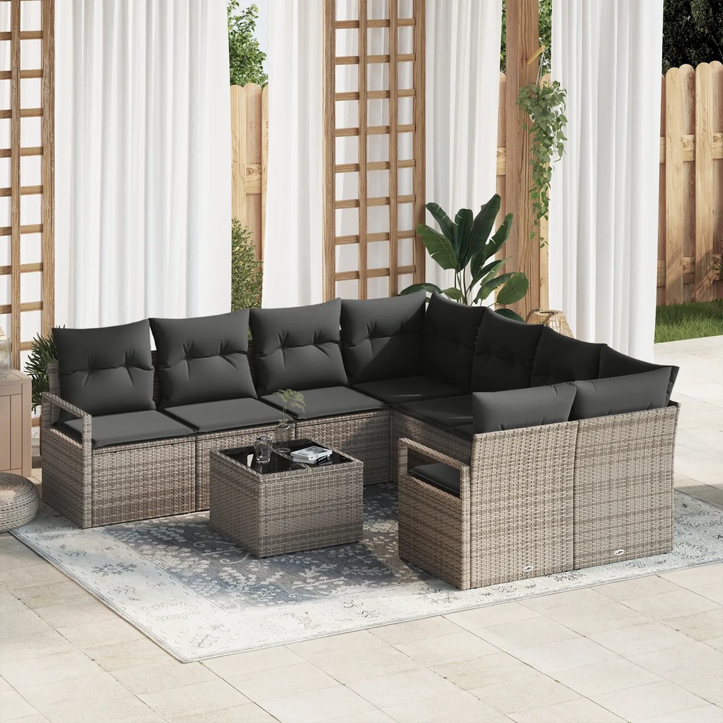 vidaXL Set de canapele pentru grădină 9 pcs Gri 55 x 55 x 37 cm