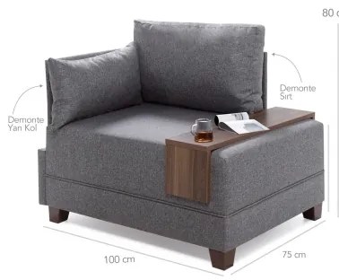 Fotoliu colțar TULA, gri, stânga