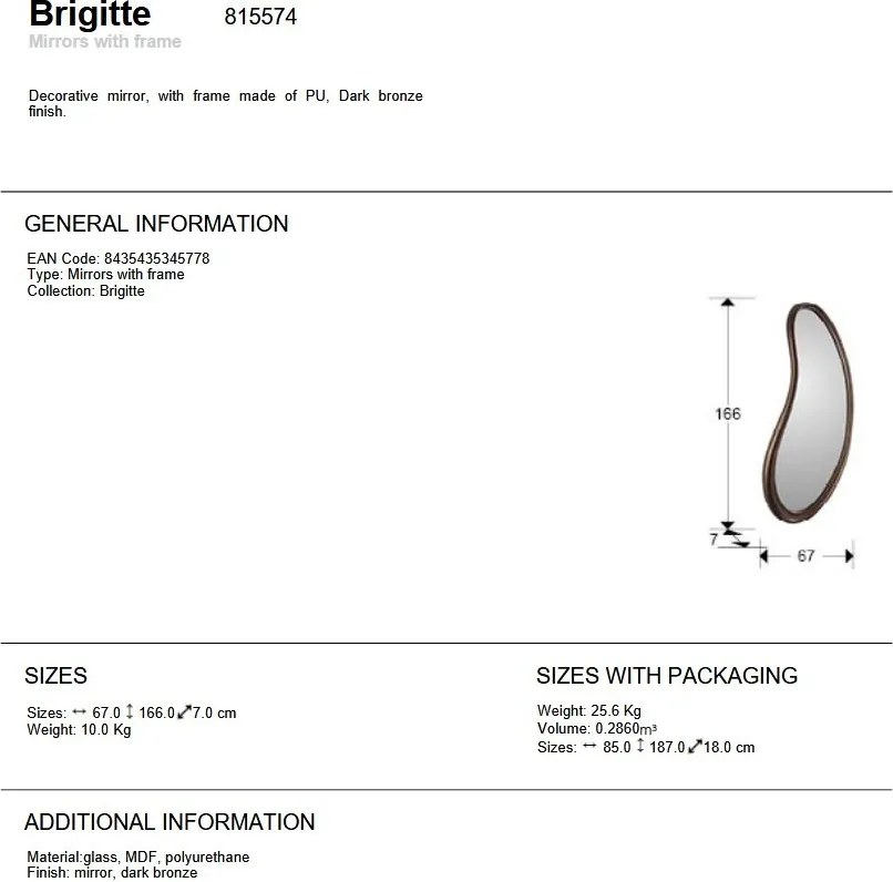 Oglinda de perete decorativa Brigitte bronz inchis