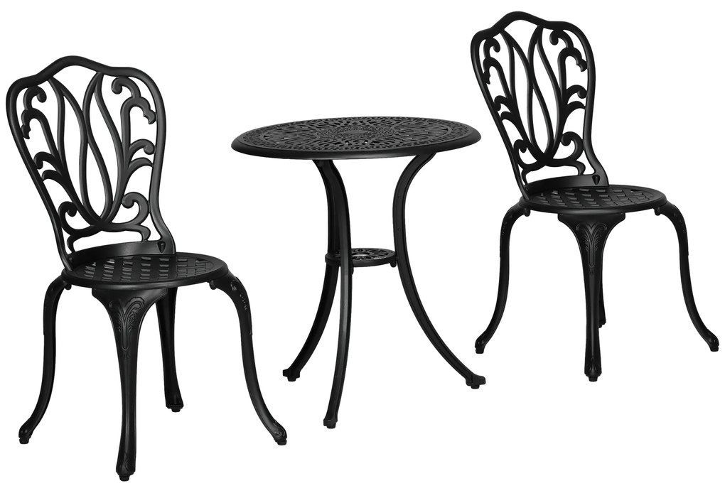 Outsunny Set de mobilier de grădină 2 locuri, 2 scaune și Masă rotundă stil retro din fontă de aluminiu, negru | Aosom Romania