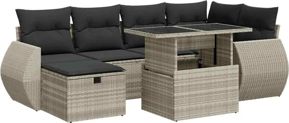 vidaXL Set canapele de grădină cu perne, 7piese gri deschis poliratan