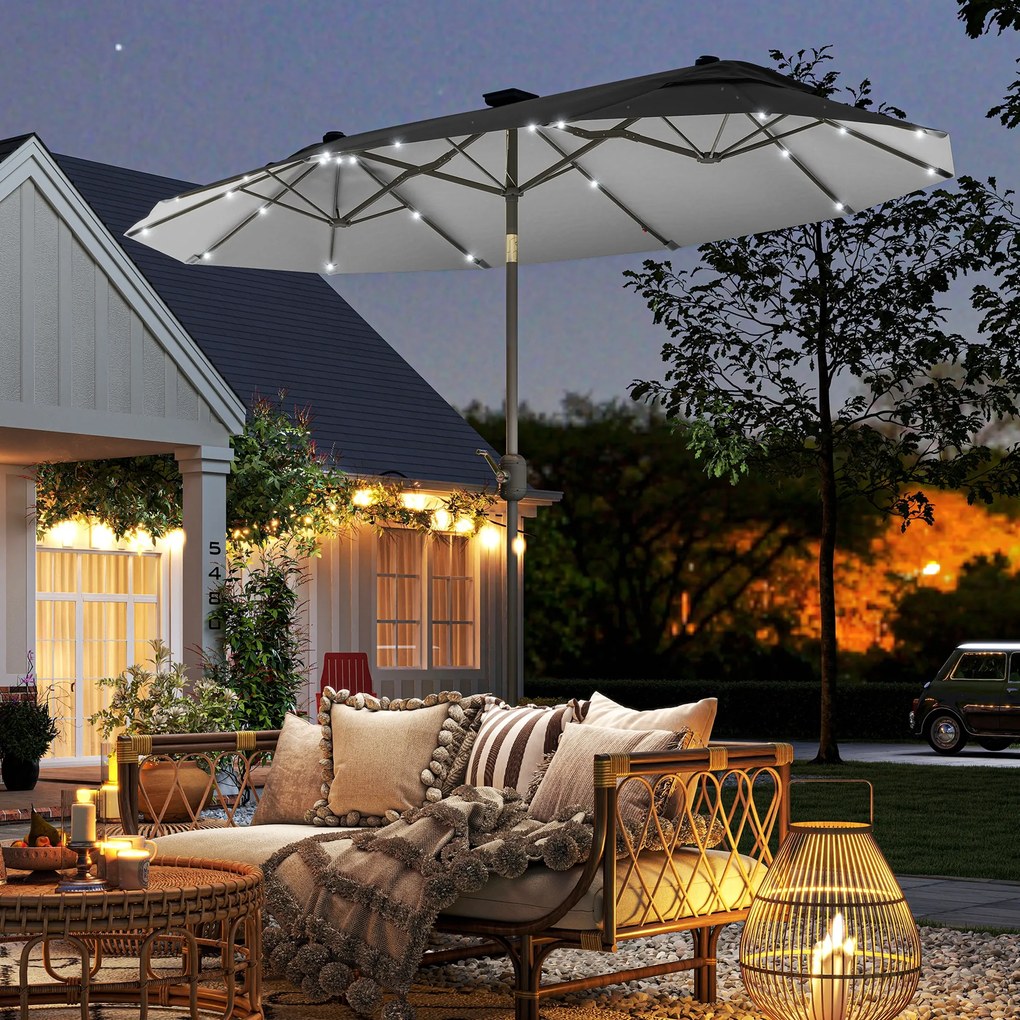 Outsunny Umbrelă de Terasă cu Două Fețe, Bază în Cruce, Sistem de Înclinare și Manivelă | Aosom Romania