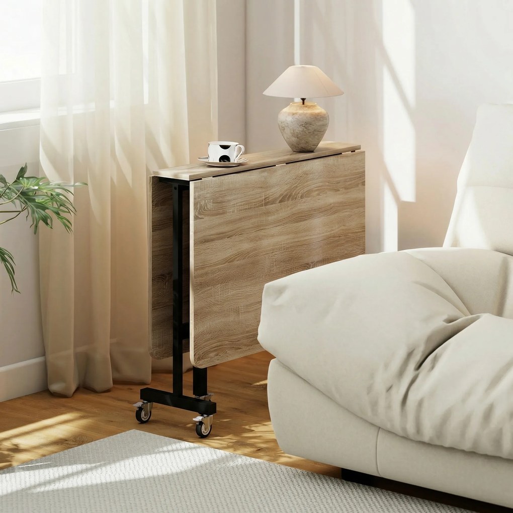 HOMCOM Masă Pliabilă pentru Dining, Masă de Bucătărie Extensibilă cu Roți și Frâne, pentru 4-6 Persoane, Birou Rabatabil cu Structură din Oțel, pentru Living, 120x80x73 cm, Stejar | Aosom Romania