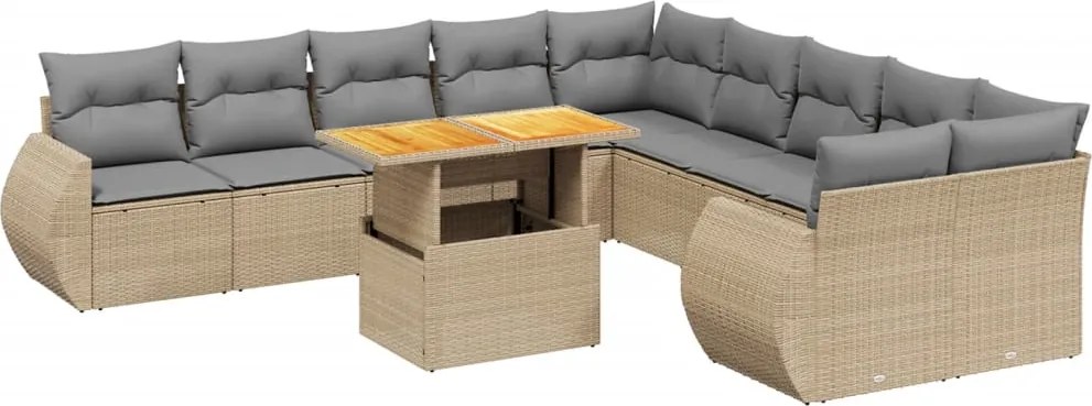 vidaXL Set canapele de grădină cu perne, 11 piese, bej, poliratan
