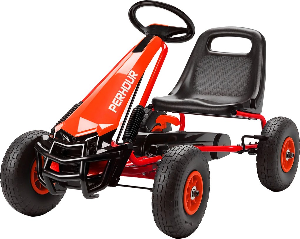 AIYAPLAY Gokart cu pedale pentru copii, scaun reglabil pe înălțime, roți EVA, frână, ambreiaj, 3-8 ani, Roșu | Aosom Romania