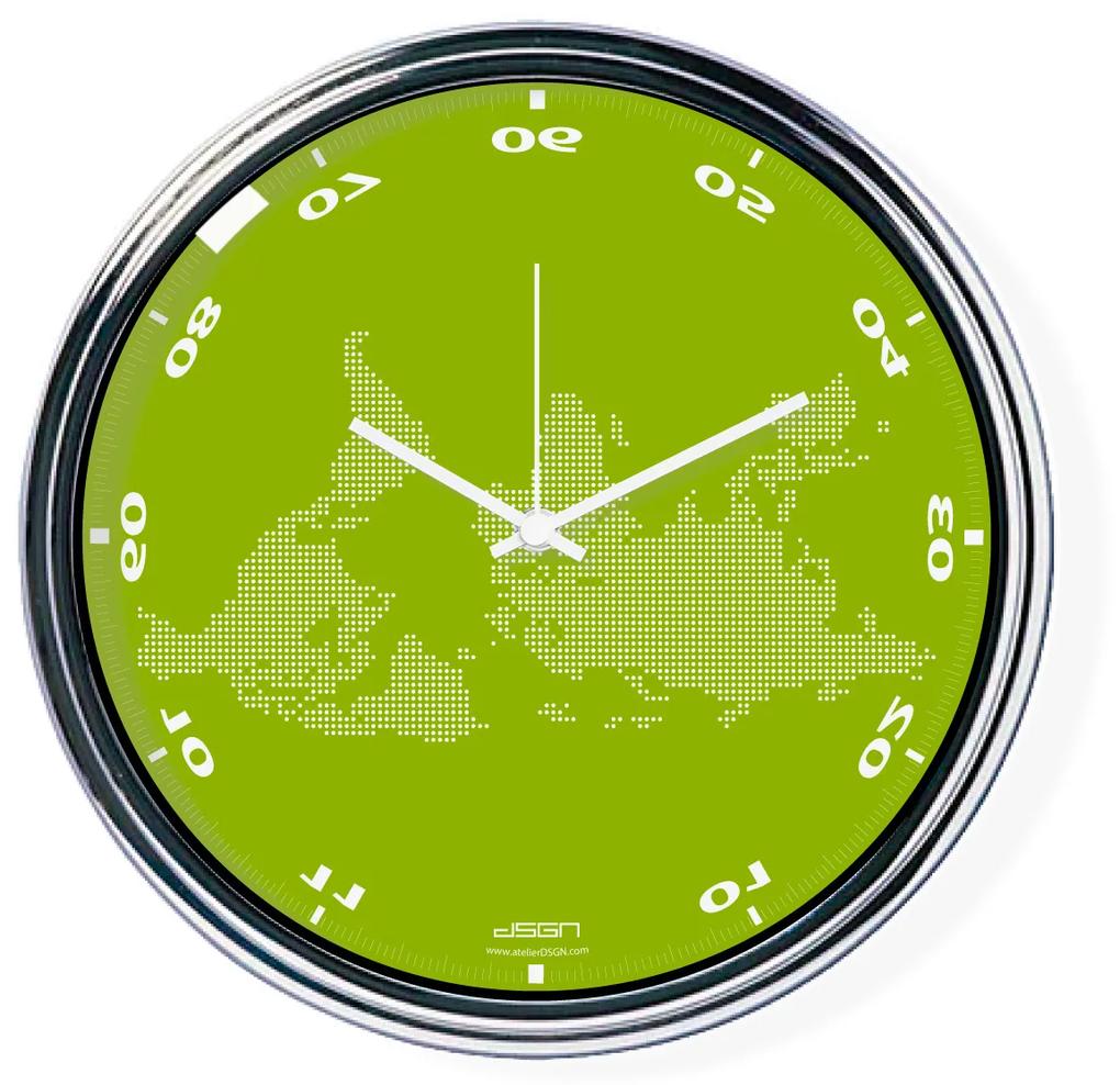Ceas invers cu o hartă mondială 2 - verde, diametru 32 cm | DSGN