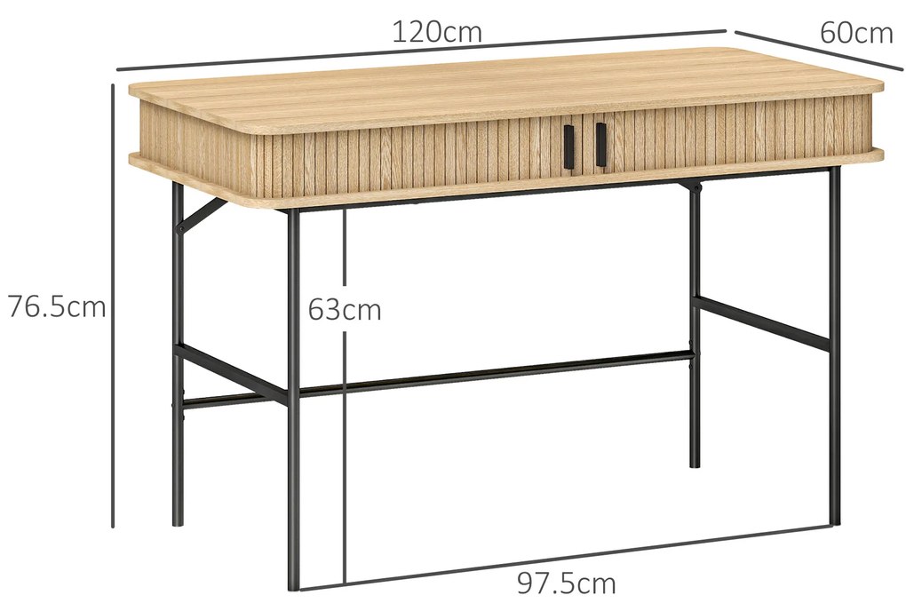 HOMCOM Birou cu Uși Canelate în Stil Contemporan, Birou pentru PC din Lemn și Oțel, 120x60x76,5 cm, Lemna Natural | Aosom Romania