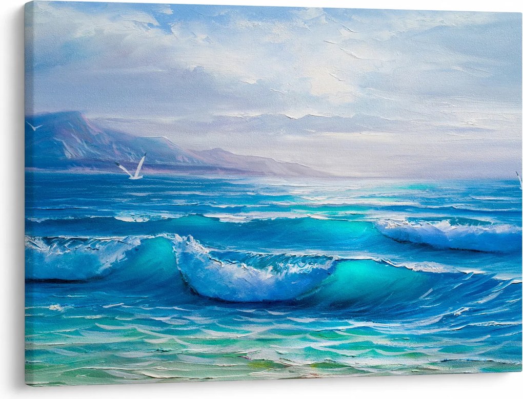 Tablou - Pictură în ulei de mare cu pescăruși (70x50 cm)