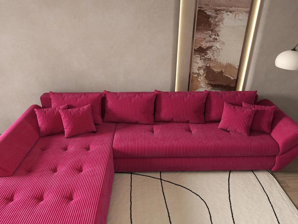 Colțar extensibil dumonde cu ladă de depozitare si sezut confortabil din spuma high-density, Loana XL Zoom Rosu 335x185 cm