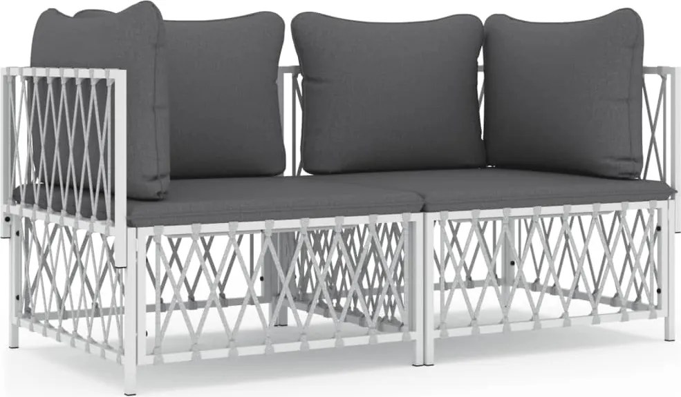 vidaXL Set mobilier de grădină, 2 piese, cu perne, alb, oțel