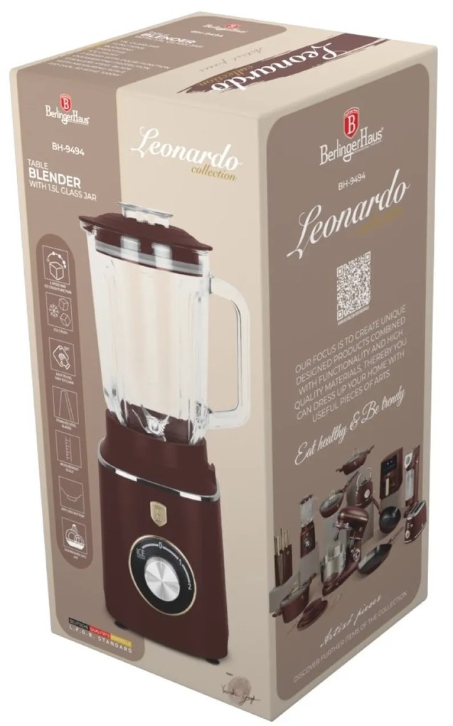 Blender de masa cu borcan de sticla de 1,5 L, BH 9494 Leonardo Collection Berlinger Haus